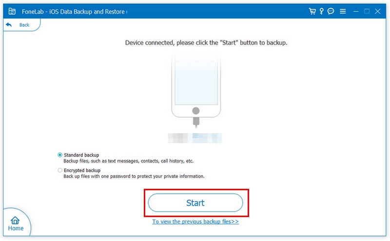 Selecione Fazer backup e iniciar