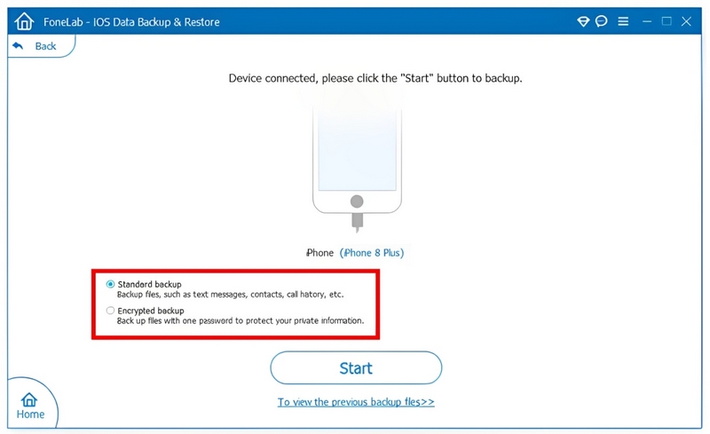 Escolha o backup de dados do iOS