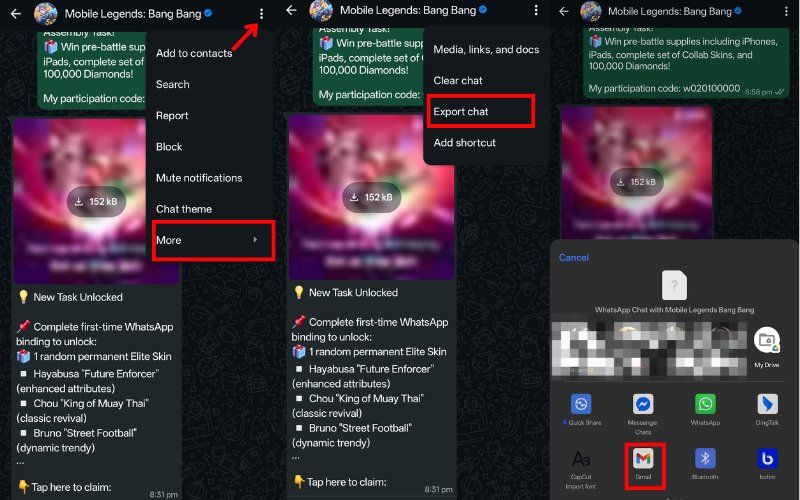 Faça backup de um bate-papo específico no Android.