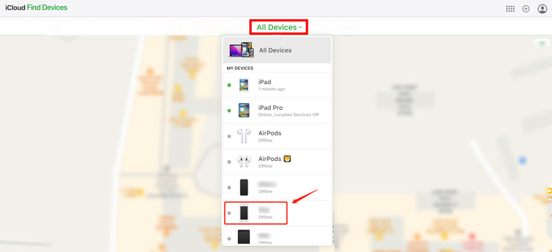 Todos os dispositivos iCloud Find My