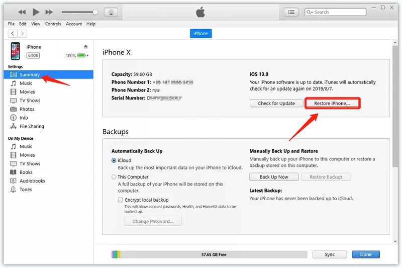 Desbloquear um iPhone desativado via iTunes Restore