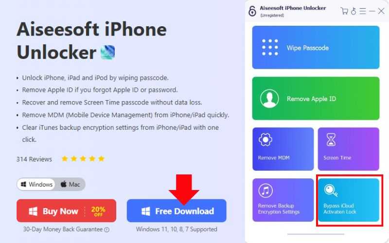 Escolha Ignorar bloqueio de ativação do iCloud