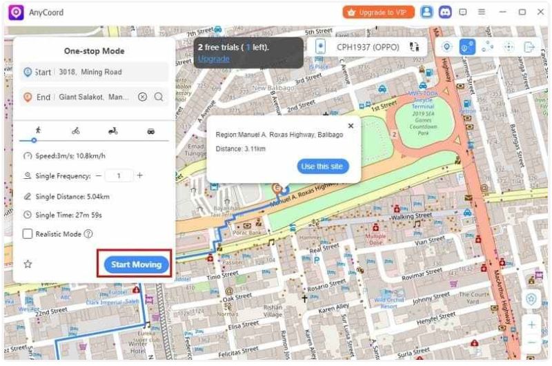 Clique em Iniciar movimento