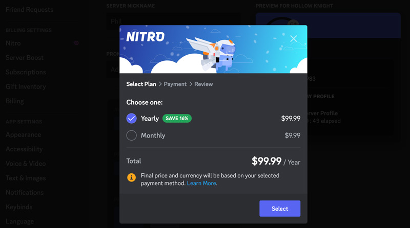 Nitro Alterar perfis de servidor Discord