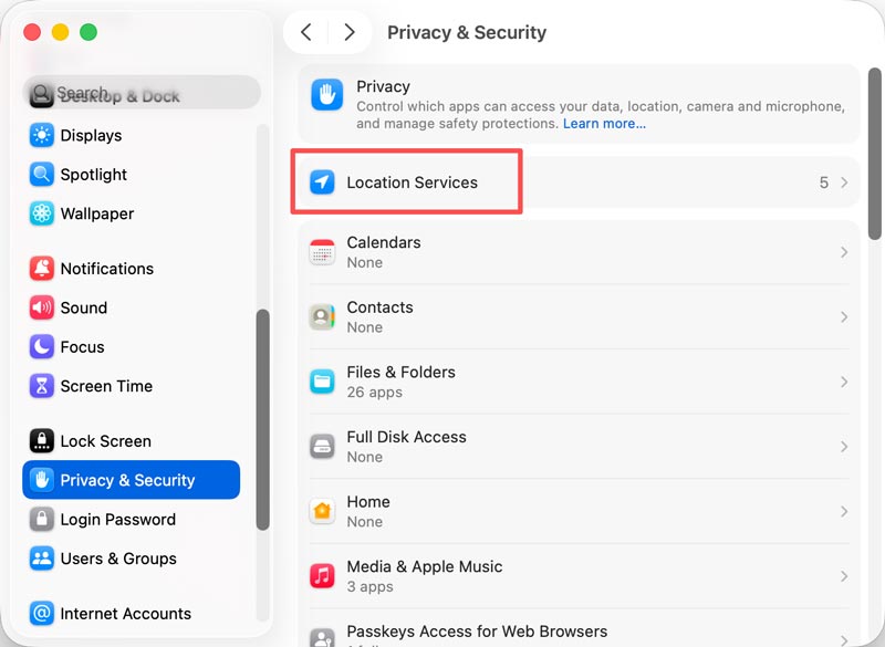 Serviços de localização de privacidade do Mac