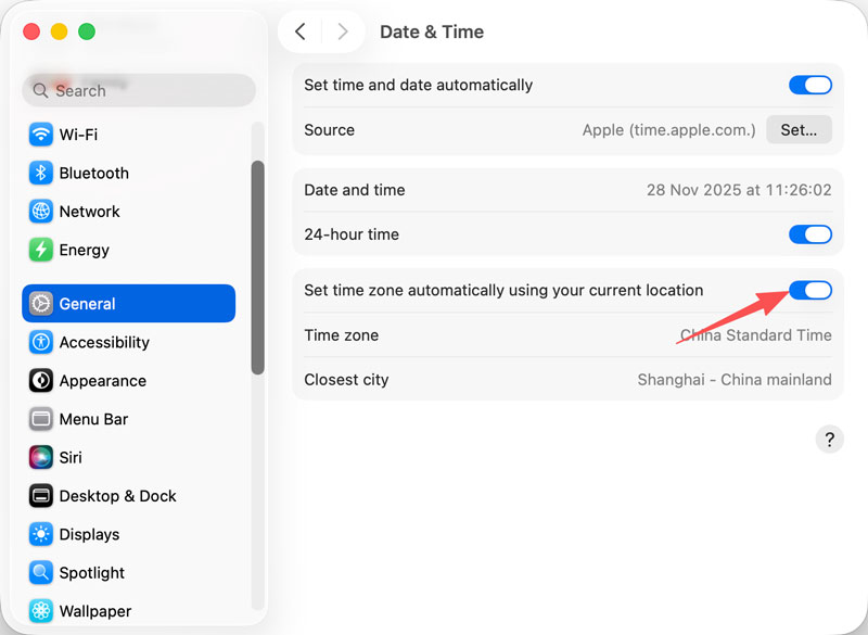 Configurar fuso horário no Mac automaticamente