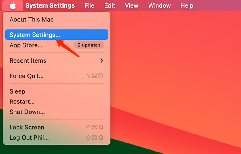 Configurações do sistema de menu Mac Apple