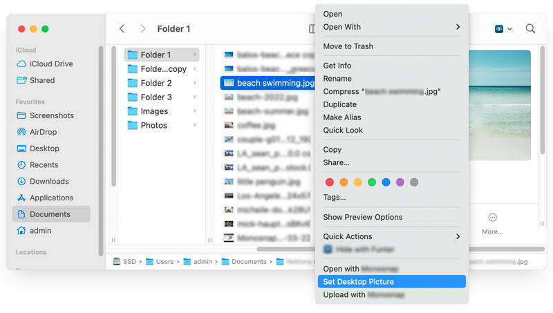 Mac definir imagem da área de trabalho no Finder