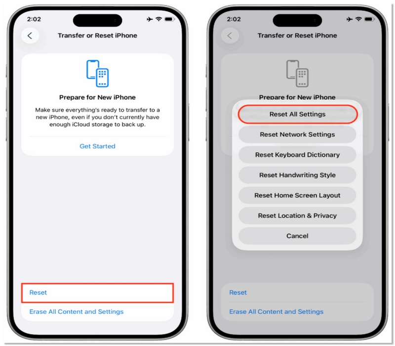 Selecione Redefinir todas as configurações