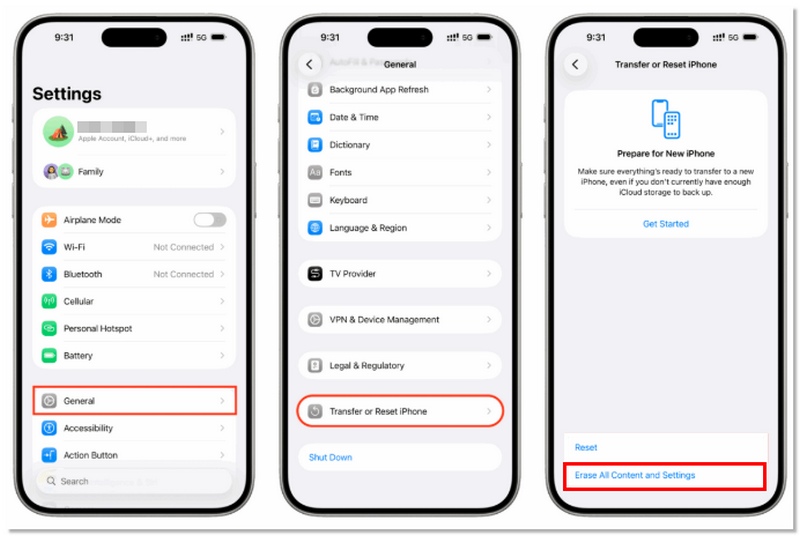 Toque em Apagar todo o conteúdo e configurações