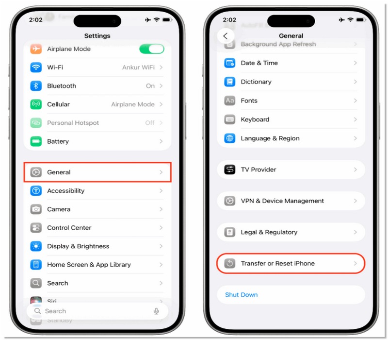 Toque em Transferir ou Redefinir iPhone