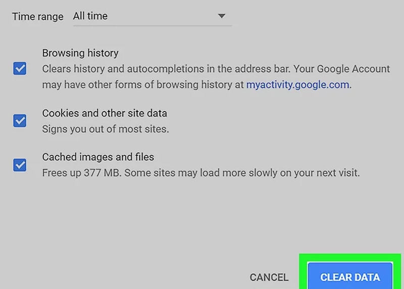Limpar dados de navegação do Chrome