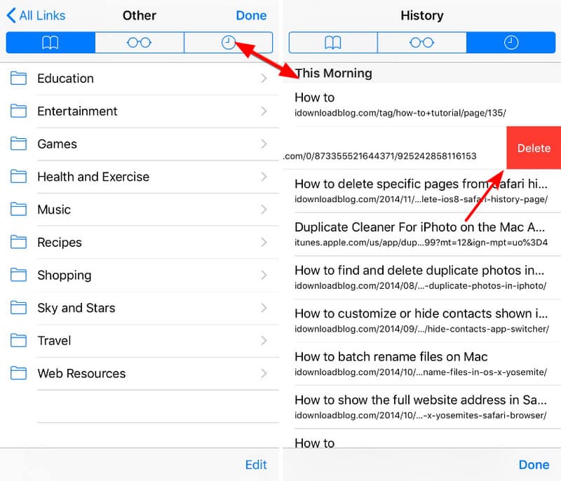 Navegador Safari do iPhone exclui um site