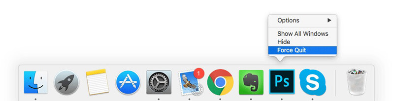 Fechar um aplicativo congelado no Mac Dock Panel