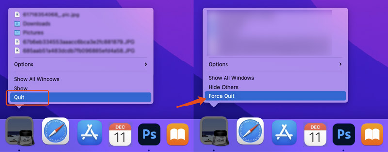 Forçar encerramento do aplicativo Mac Dock