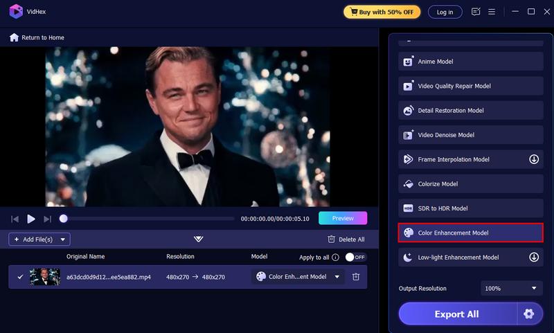 Selecione o modelo de aprimoramento de cores