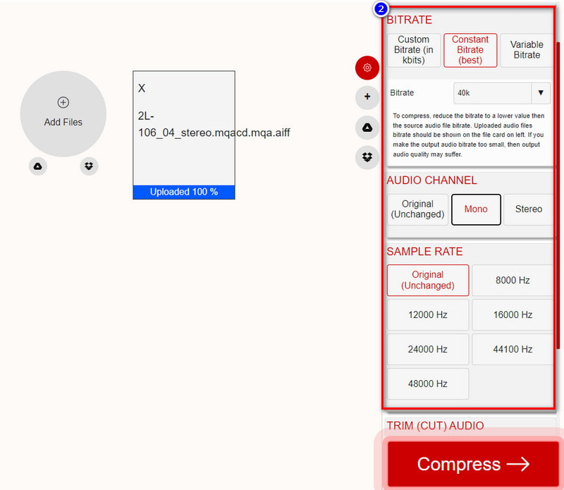 Alterar configurações de AIFF