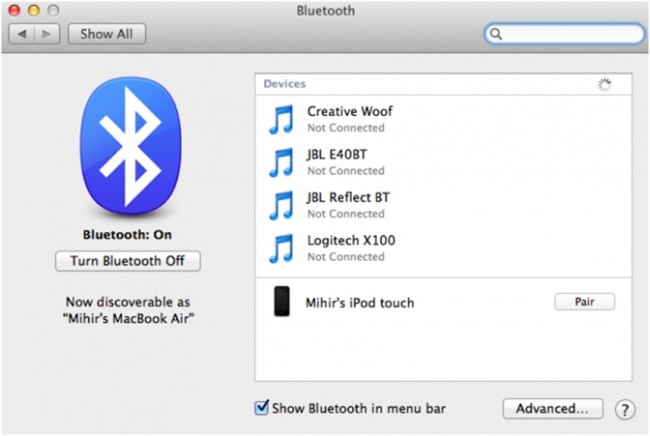 Ligue o bluetooth