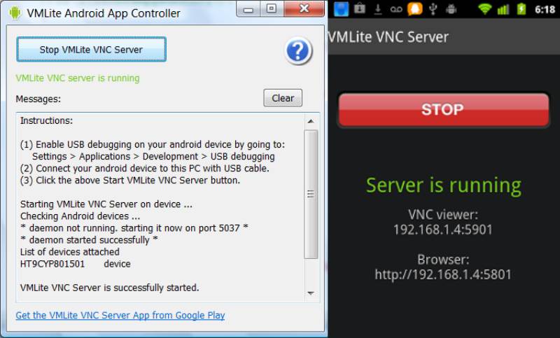 Servidor VMLite VNC Controle Android a partir do PC