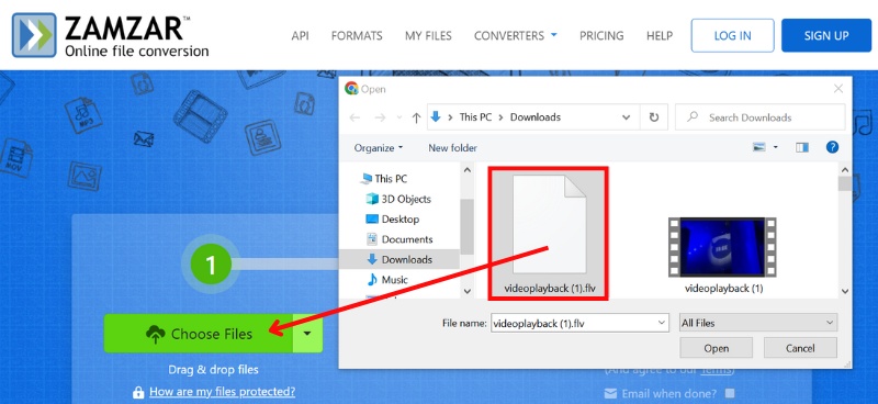 Faça o upload do arquivo FLV.