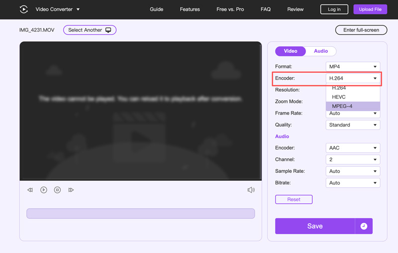 Converter H264 para MP4 online Aiseesift FVC