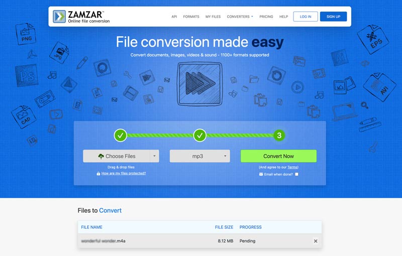 Converta o formato iTunes M4A para MP3 Online Zamzar