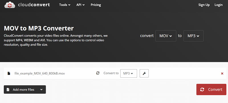 CloudConvert Transforme MOV em MP3