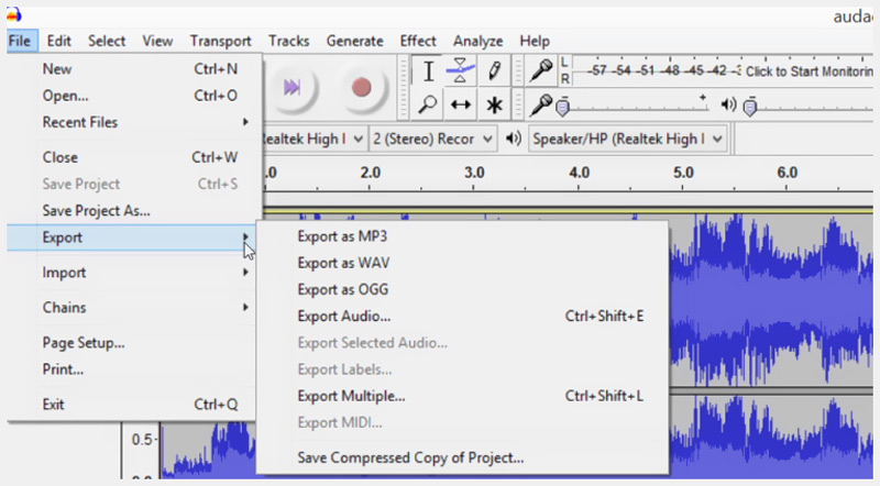 Audacity Converter WAV para MP3