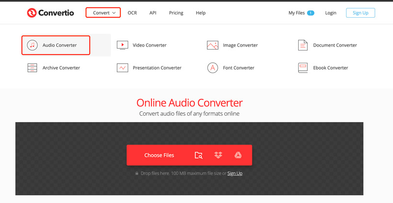 Conversor de áudio Convertio WAV para MP3