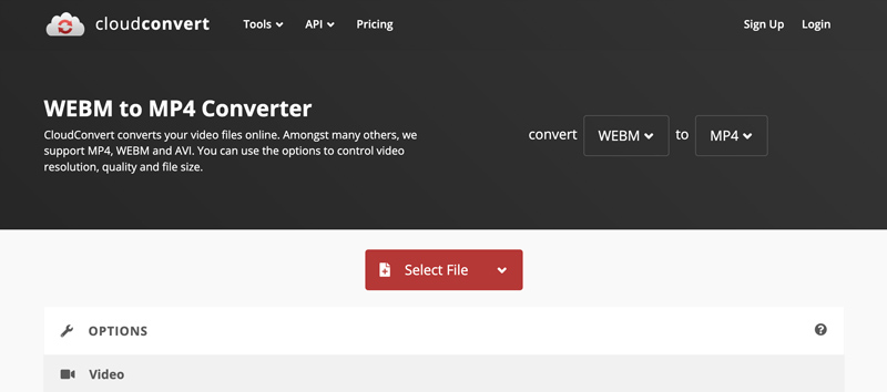 Conversor CloudConvert WebM para MP4 on-line