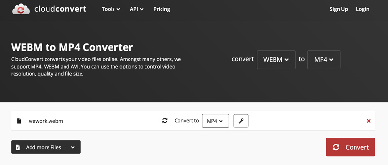 CloudConvert WebM para MP4 Online CloudConvert grátis