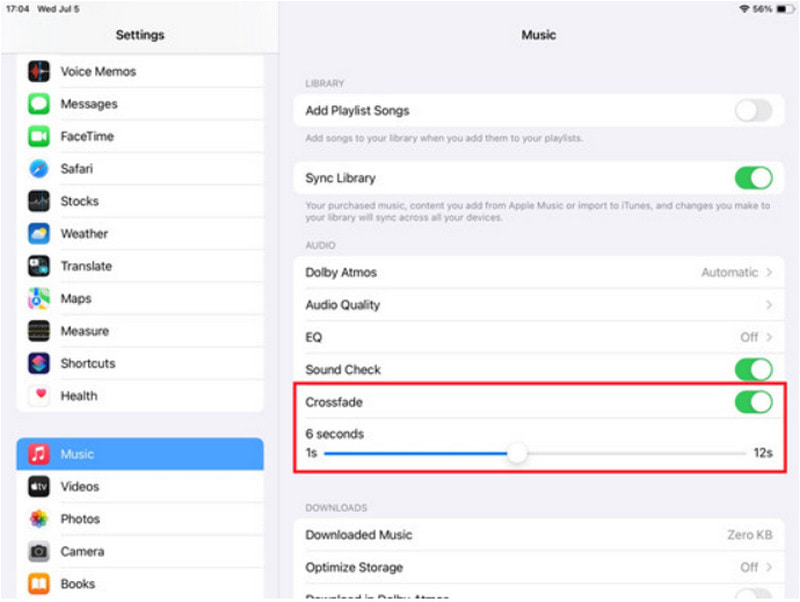 Como fazer crossfade na configuração do iPad