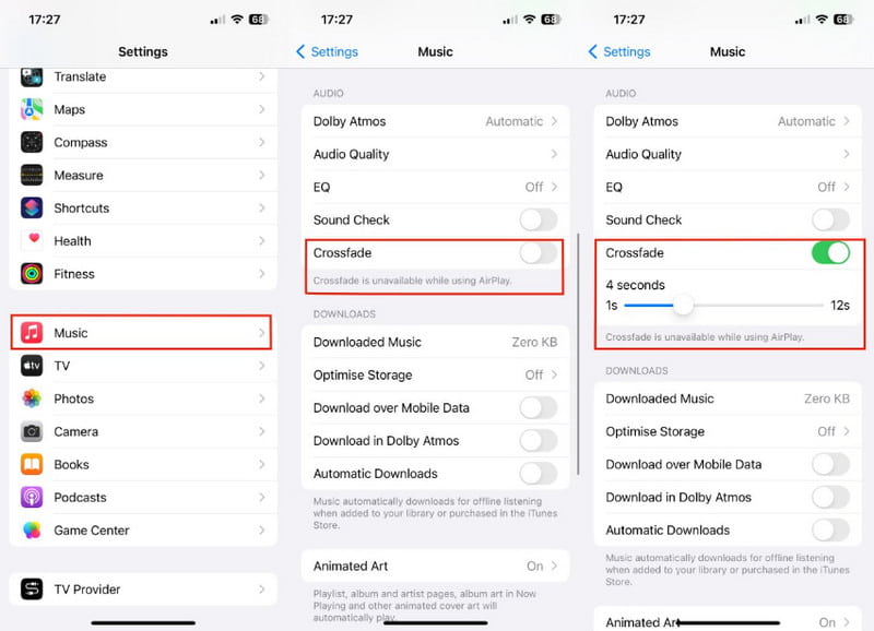 Como fazer crossfade na configuração do iPhone