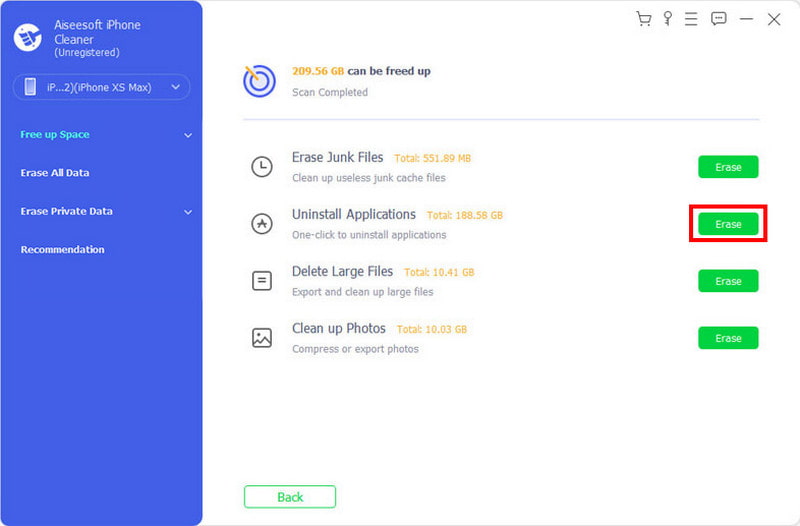 Aiseesoft iPhone Cleaner Apagar aplicativos de desinstalação