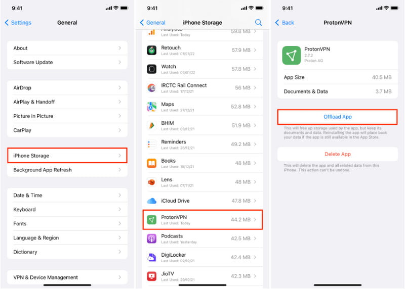 Configurações do iPhone, armazenamento, descarregamento, aplicativo, exclusão do jogo