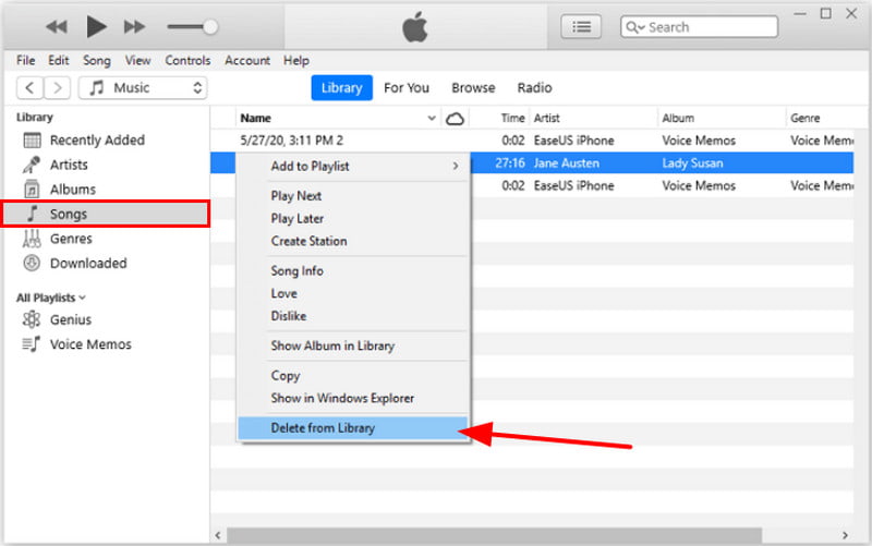 iTunes no meu dispositivo, excluir da biblioteca