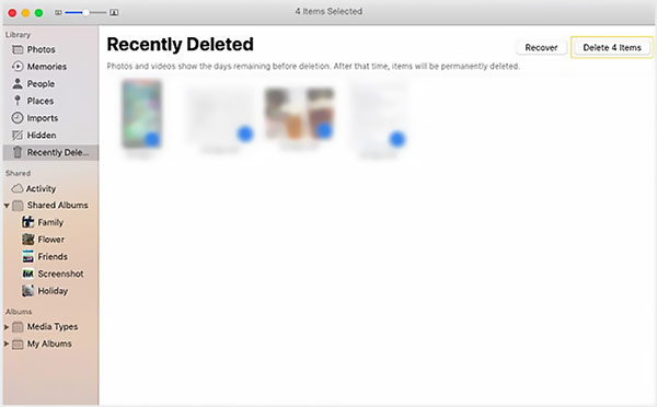 Excluir todas as imagens no Mac de excluídas recentemente