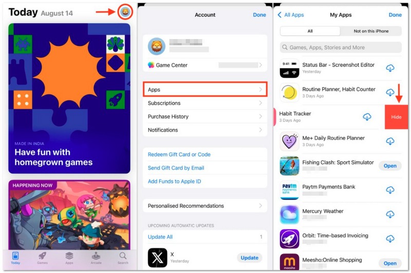 Exibir histórico de compras oculto