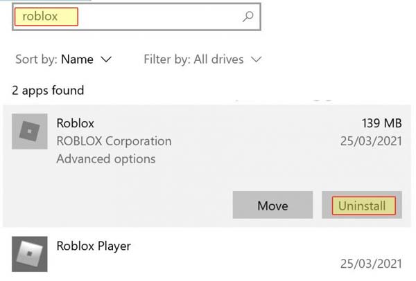 Desinstale o Roblox no Windows