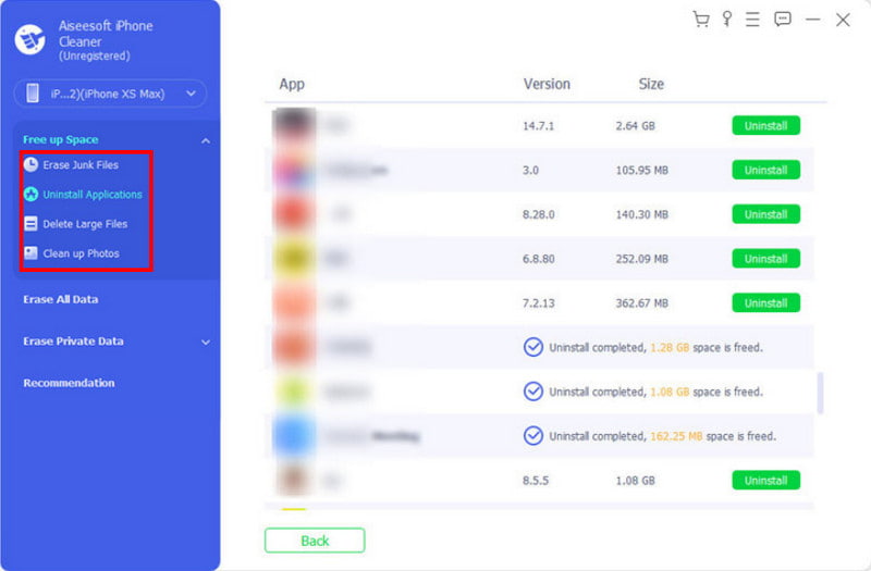 Aiseesoft iPhone Cleaner Apagar aplicativos de desinstalação