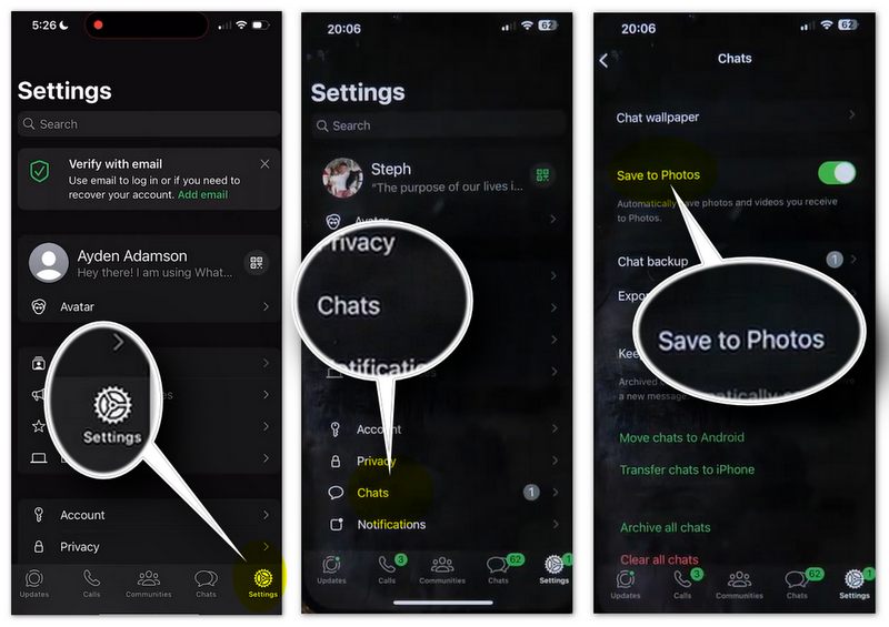 Desativar a opção Salvar em Fotos