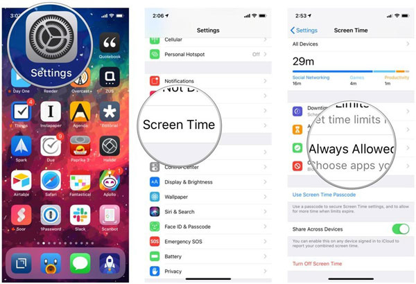 Configurações do iOS Tempo de tela sempre permitido