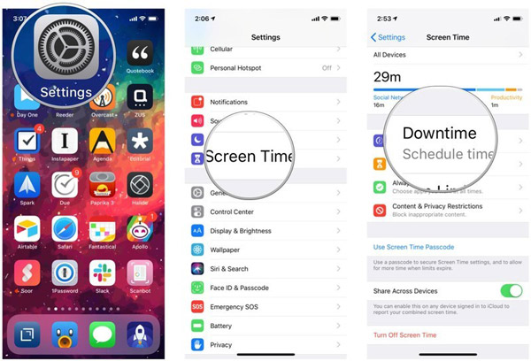 Configurações do iOS Tempo de inatividade do tempo de tela