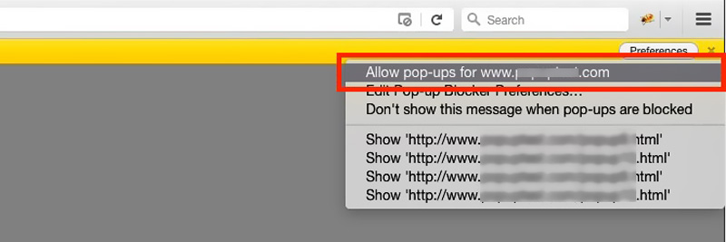 Editar preferências do bloqueador de pop-up Firefox Mac