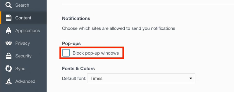 Livre-se do bloqueador de pop-ups no Mac Firefox