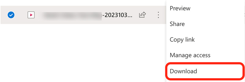 Baixe uma gravação do Teams em formato MP4 no OneDrive.