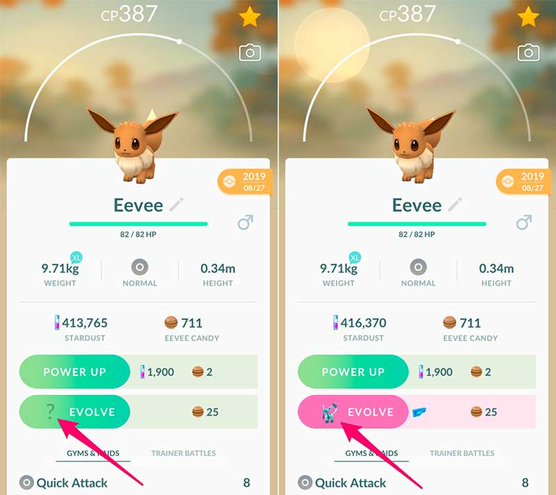 Evolua Eevee para Glaceon no PokéStop