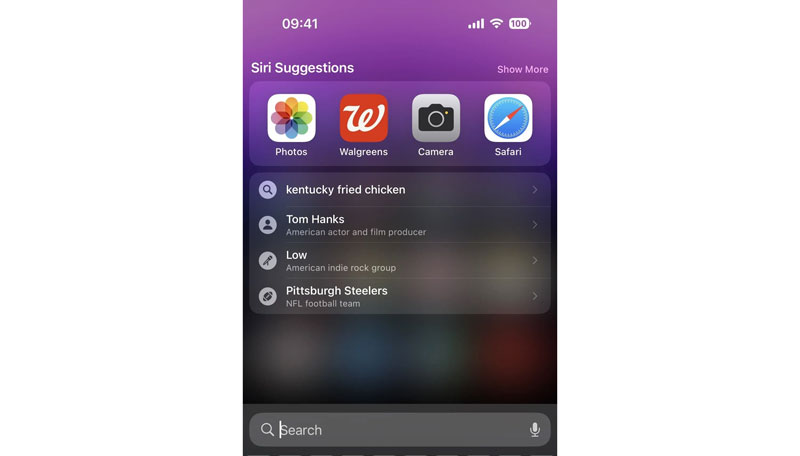 Busca em destaque do iPhone
