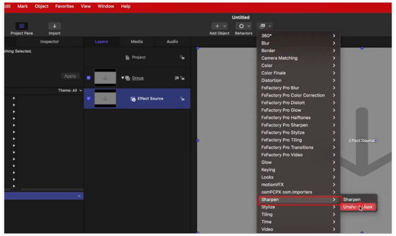 Selecione Efeitos de nitidez