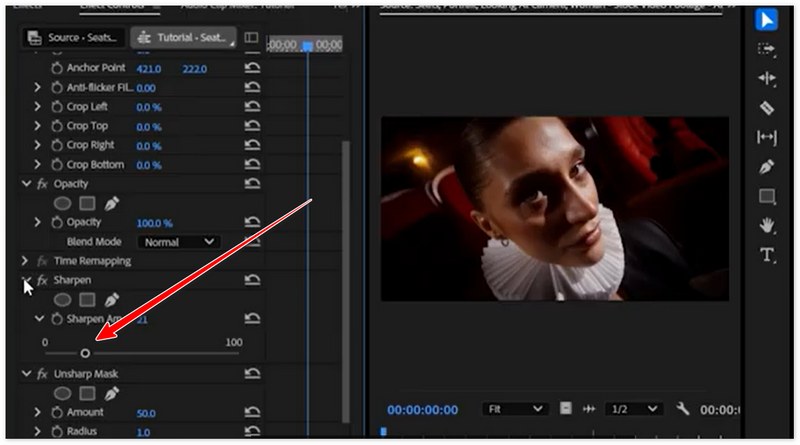 Ajuste o valor de nitidez no Adobe.